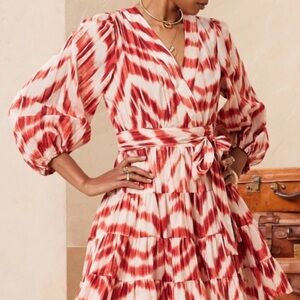 Banana Republic Tiered 3/4 Sleeve Mini Dress Womens Small In Dune Red